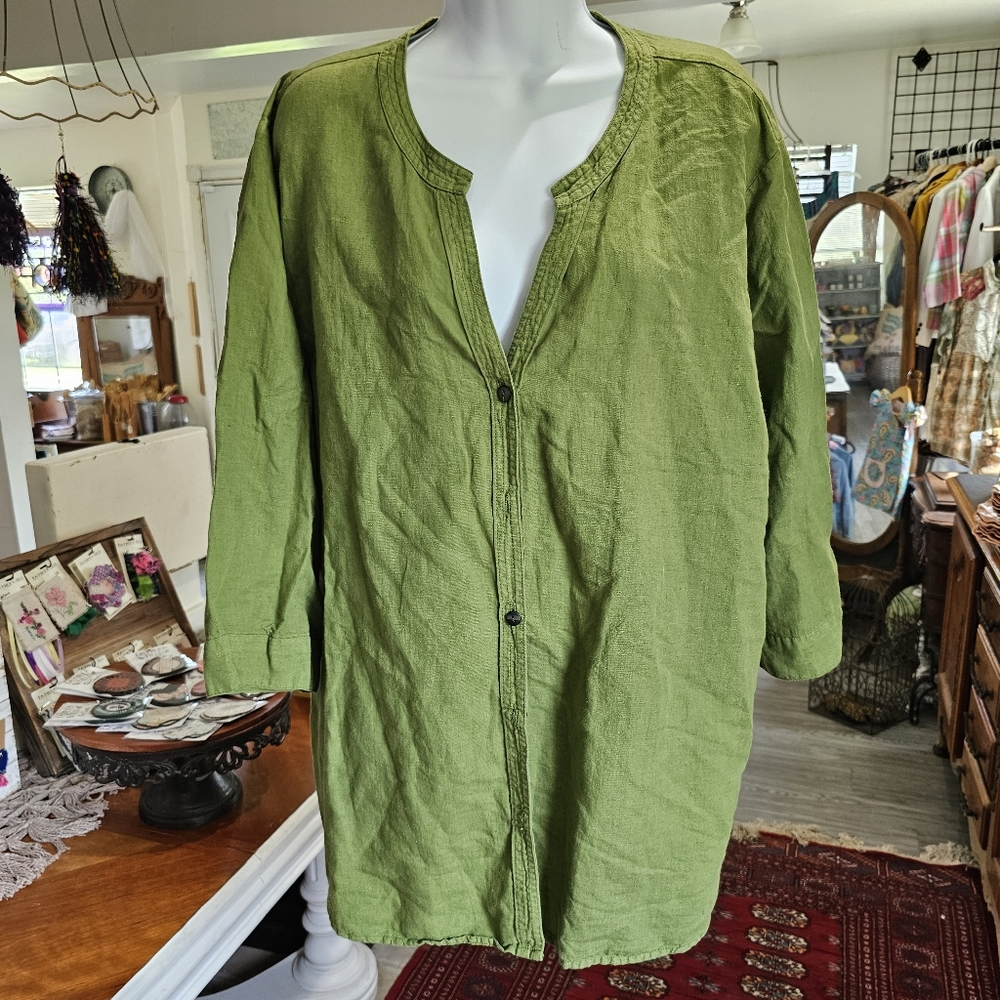 Hot Cotton Woman by Marc Ware Green Linen Tunic Top size 3x